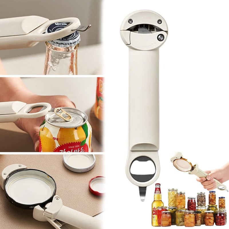 Desolio Multifunctional Retractable Bottle Opener - Adjustable Multifunctional Can Opener Jar Lid Gripper - 2024 New Jar Opener Bottle Opener for Weak Hands, Senior Arthritis (White) - Image 1