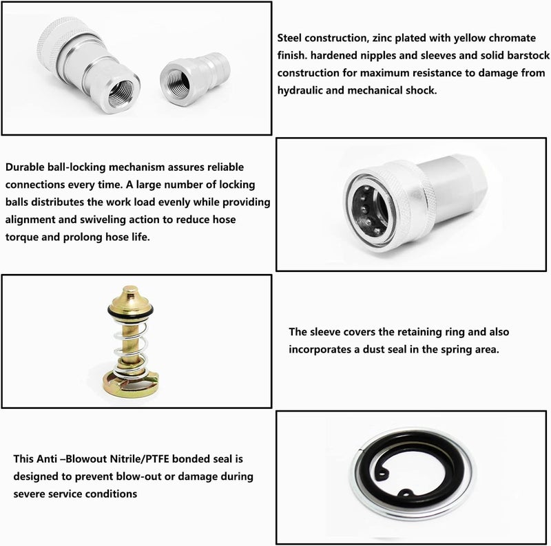 CEKER Hydraulic Quick Disconnect Coupler 3/8" NPT, ISO 7241-A Tractor Couplers Hydraulic Coupling - Image 5