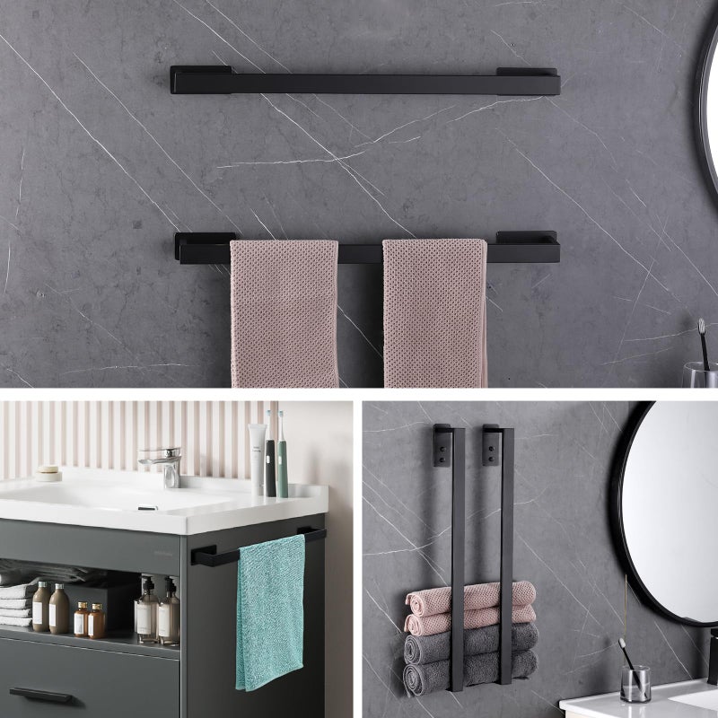 LANC Matte Black Hand Towel Rack 12-Inch Self-Adhesive Towel Bar for Bathroom Wall Mounted and No Drilling Towel Rod  Sticky on Kitchen Bathroom Towel Holder Heavy Duty Stainless Steel  A8310MB-L3 - Image 2