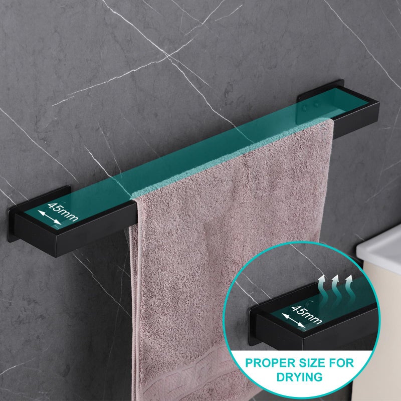 LANC Matte Black Hand Towel Rack 12-Inch Self-Adhesive Towel Bar for Bathroom Wall Mounted and No Drilling Towel Rod  Sticky on Kitchen Bathroom Towel Holder Heavy Duty Stainless Steel  A8310MB-L3 - Image 3