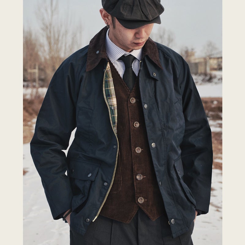 Gddqsdc British Vintage Hunting Wax-Free Jacket Men'S Waterproof Windbreaker Work Coat Carved Bbra - Image 1