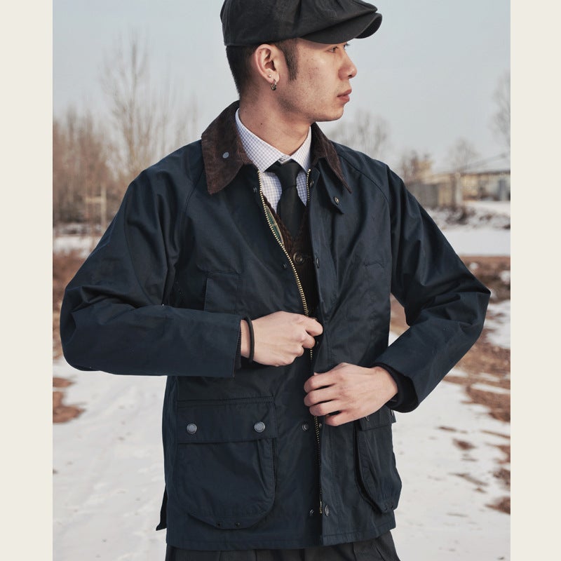 Gddqsdc British Vintage Hunting Wax-Free Jacket Men'S Waterproof Windbreaker Work Coat Carved Bbra - Image 3
