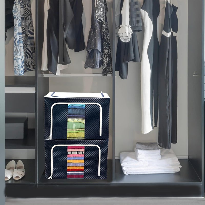 Eastjing Eastjing Storage Bins Boxes Foldable Stackable Container Organizer Metal Frame Basket Set with Large Clear Window Carry Handles for BeddingClothesClosets Bedrooms 2 Pack Rectangular  - Image 5