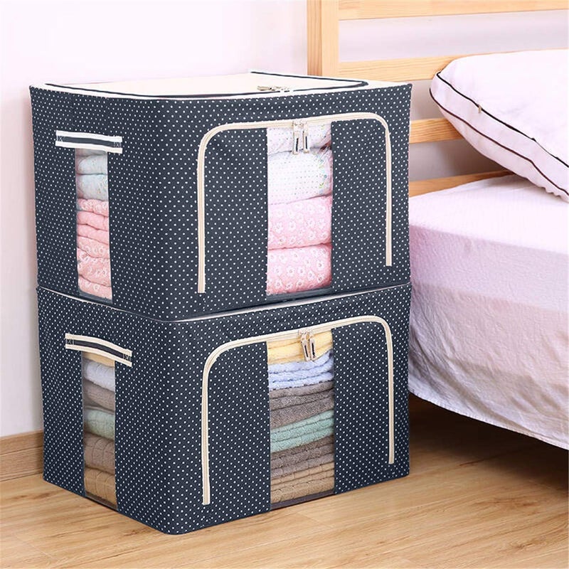 Eastjing Eastjing Storage Bins Boxes Foldable Stackable Container Organizer Metal Frame Basket Set with Large Clear Window Carry Handles for BeddingClothesClosets Bedrooms 2 Pack Rectangular  - Image 1