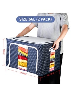 Eastjing Eastjing Storage Bins Boxes Foldable Stackable Container Organizer Metal Frame Basket Set with Large Clear Window Carry Handles for BeddingClothesClosets Bedrooms 2 Pack Rectangular  - Image 2