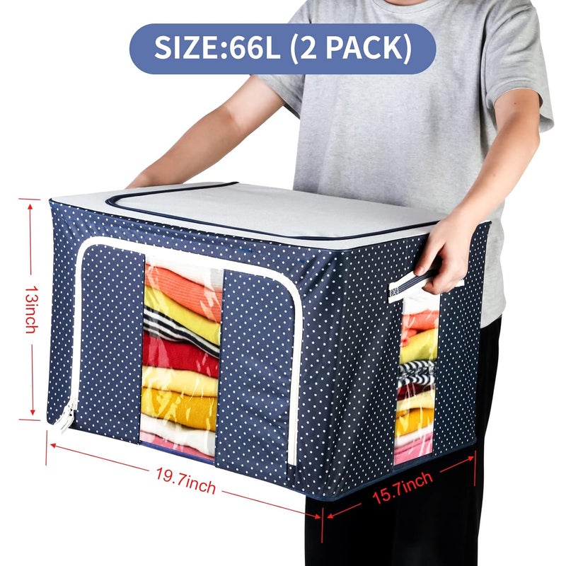 Eastjing Eastjing Storage Bins Boxes Foldable Stackable Container Organizer Metal Frame Basket Set with Large Clear Window Carry Handles for BeddingClothesClosets Bedrooms 2 Pack Rectangular  - Image 2
