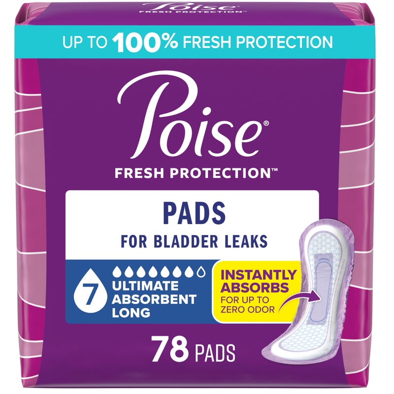 Poise Incontinence Postpartum Pads for Bladder Leaks 7 Drop Ultra Absorbency Long Length 78 Count Packaging May Vary