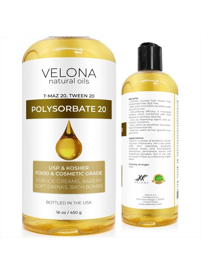 velona Polysorbate 20 by Velona - 16 oz | Solubilizer, Food & Cosmetic Grade | All Natural for Cooking, Skin Care and Bath Bombs | Use Today - Enjoy Results - Image 1