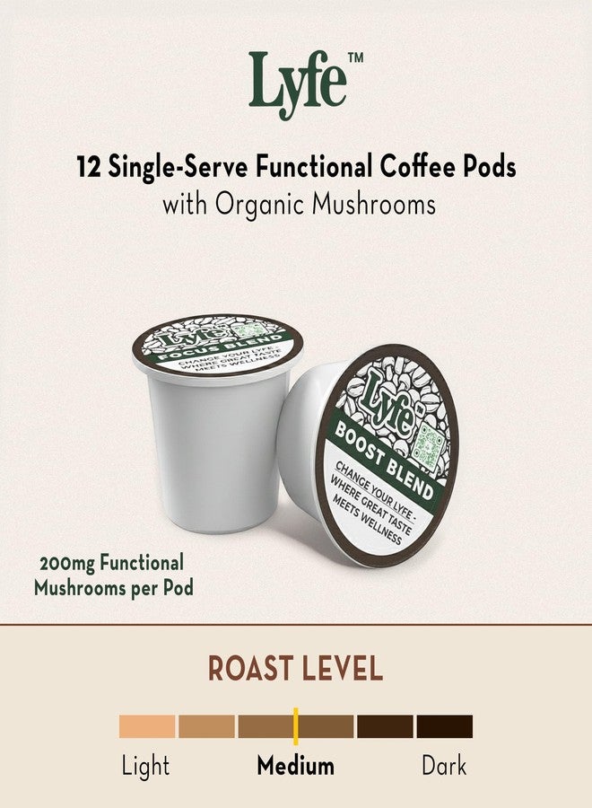 Lyfe Brew Organic Mushroom Coffee K-Cups with Lion's Mane, Chaga & Turkey Tail for All Day Energy, Focus & Immune Support - 12 Pods - Image 2