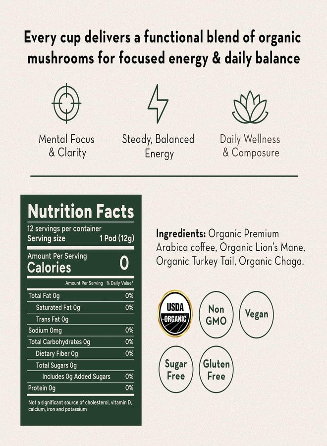 Lyfe Brew Organic Mushroom Coffee K-Cups with Lion's Mane, Chaga & Turkey Tail for All Day Energy, Focus & Immune Support - 12 Pods - Image 3