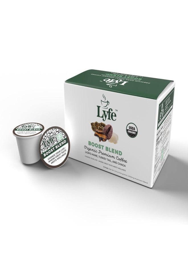 Lyfe Brew Organic Mushroom Coffee K-Cups with Lion's Mane, Chaga & Turkey Tail for All Day Energy, Focus & Immune Support - 12 Pods - Image 1