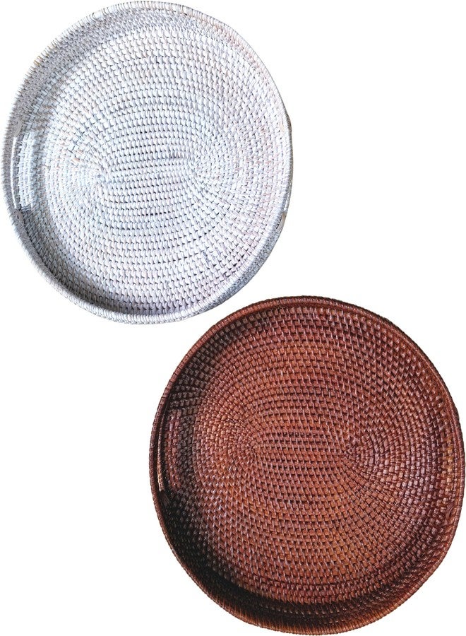 i-lan Dark Brown Oval Rattan X-Large Serving Tray for Fruit,Breakfast,Drinks,17 Inch Ottoman Wicker Woven Serving Basket Tray with Handle and 2.5" High Wall - Image 3