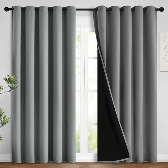 100 BLACKOUT LINED PANELS THERMAL INSULATED BLACKOUT CURTAINS FOR BEDROOM HEAT BLOCKING DRAPES FOR LIVING ROOM62WX84L GREY 2 PANELS