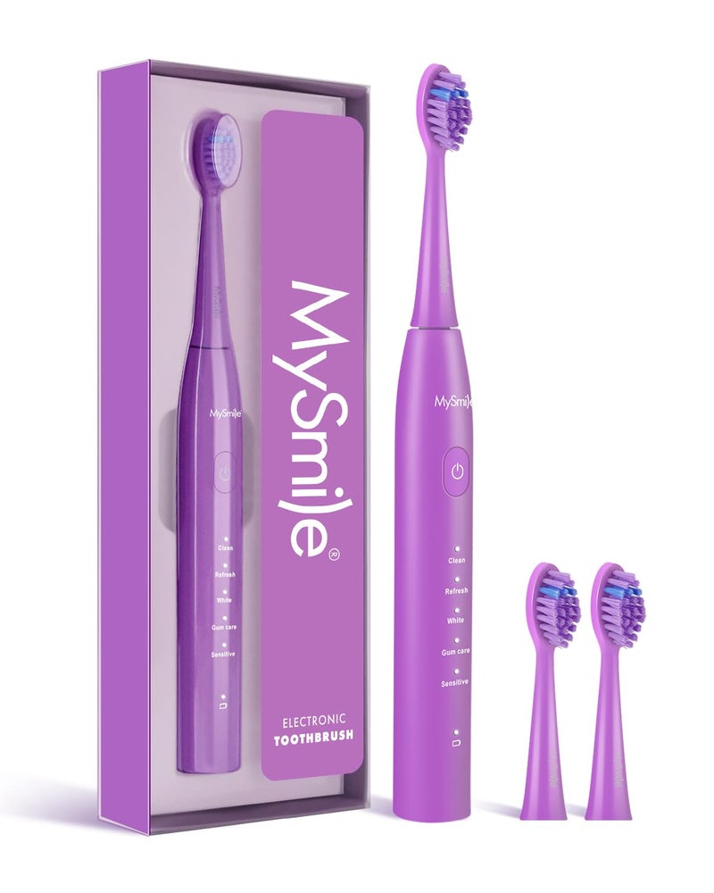 MySmile DY156 Electric Toothbrush for Adults Rechargeable Sonic Battery Toothbrush Portable with 3 Brush Heads 2 Mins 5 Modes Smart Timer 45000VPM One Charge for 60 Days Purple - Image 2