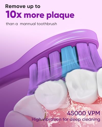 MySmile DY156 Electric Toothbrush for Adults Rechargeable Sonic Battery Toothbrush Portable with 3 Brush Heads 2 Mins 5 Modes Smart Timer 45000VPM One Charge for 60 Days Purple - Image 3