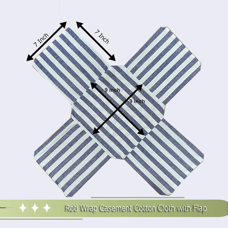 AARNIKAWRAP طقم AARNIKAWRAP من 2 قطعة من قماش الروتي ذو الطبقتين مع أغطية قماش قطنية لخبز الشاباتي لحافظة الطعام في المطبخ قماش لف الروتي (قطن، مخطط أزرق) - Image 3