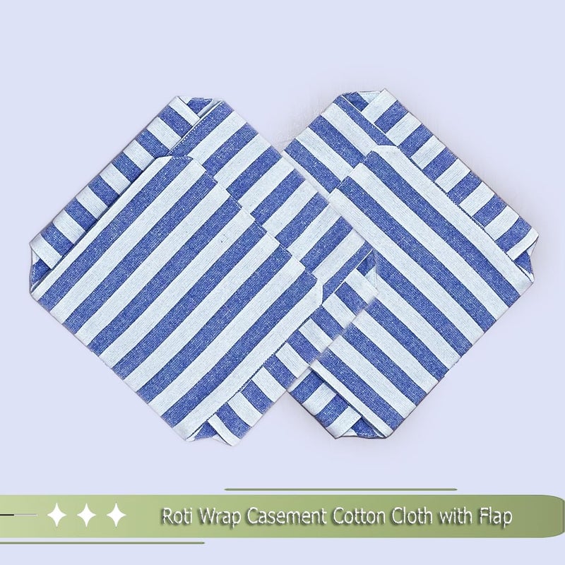 AARNIKAWRAP طقم AARNIKAWRAP من 2 قطعة من قماش الروتي ذو الطبقتين مع أغطية قماش قطنية لخبز الشاباتي لحافظة الطعام في المطبخ قماش لف الروتي (قطن، مخطط أزرق) - Image 5