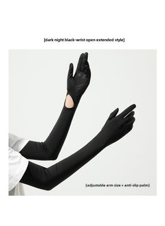 Generic New Nylon Ice Silk Sunscreen Gloves Womens Summer Anti-ultraviolet Ice Sense Long Sleeve Sunscreen Finger Flip Cover [Wrist opening] Dark Night Black [Wrist opening] Dark Night Black 