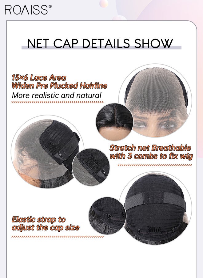 رويس باروكة شعر مستعار طويل مجعد بجزء أمامي من الدانتيل، مقاس 13×6، للنساء، بفراق من المنتصف، مصنوعة من شعر صناعي طبيعي ناعم ومقاوم للحرارة، مناسبة لحفلات الزفاف والتنكر والارتداء اليومي، 75 سم (30 بوصة) - Image 4