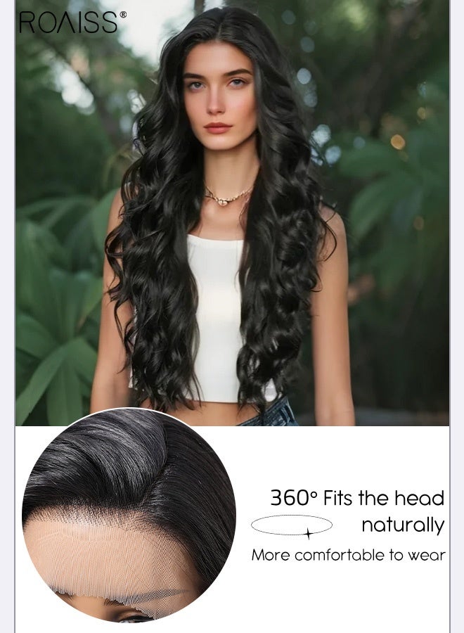 رويس باروكة شعر مستعار طويل مجعد بجزء أمامي من الدانتيل، مقاس 13×6، للنساء، بفراق من المنتصف، مصنوعة من شعر صناعي طبيعي ناعم ومقاوم للحرارة، مناسبة لحفلات الزفاف والتنكر والارتداء اليومي، 75 سم (30 بوصة) - Image 5