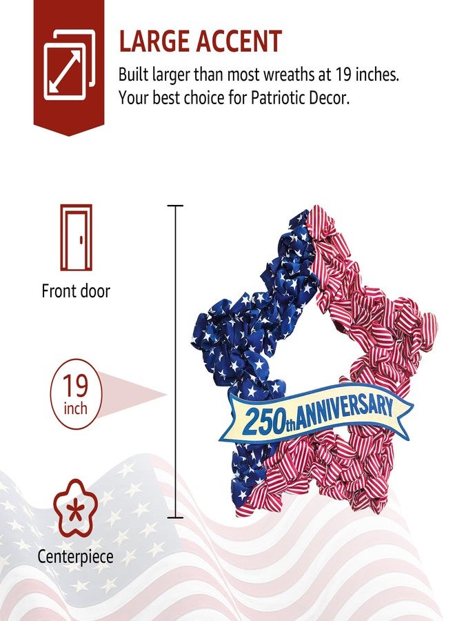 NUTIKAS 4th of July Wreath Patriotic Decorations for Front Door - 19 inch Burlap Star Wreath, Red White and Blue Hanging for Independence Day 2026 Decor - Memorial Day USA 250th Anniversary Fourth of July - Image 4