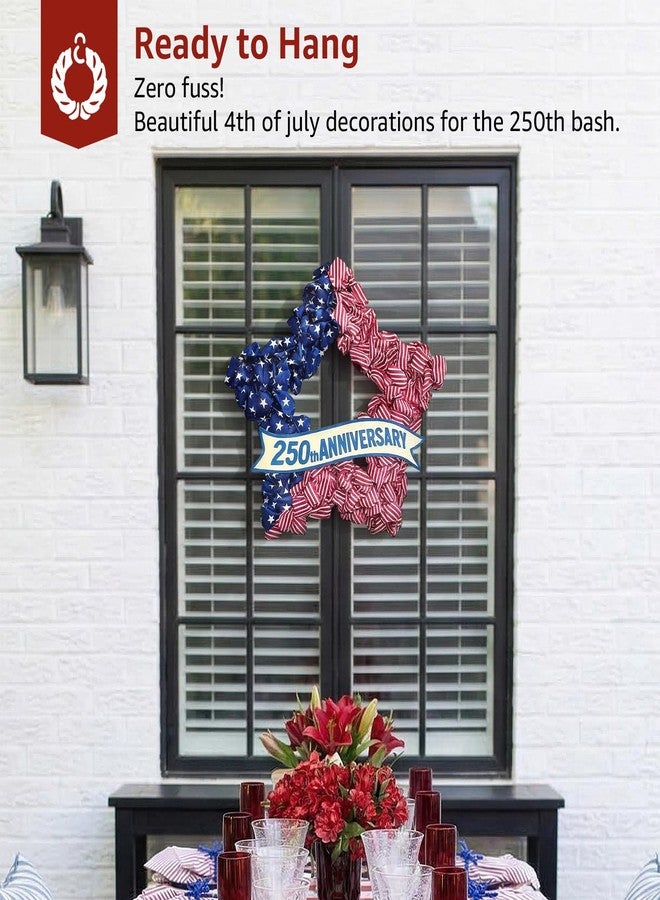 NUTIKAS 4th of July Wreath Patriotic Decorations for Front Door - 19 inch Burlap Star Wreath, Red White and Blue Hanging for Independence Day 2026 Decor - Memorial Day USA 250th Anniversary Fourth of July - Image 5