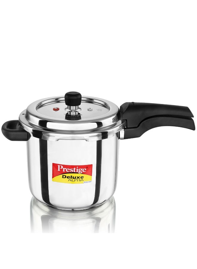 Deluxe Alpha Svachh Stainless Steel Pressure Cooker Deep Lid For Spillage Control 5.5L
