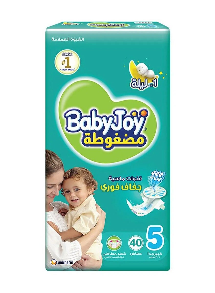 Baby Joy BabyJoy Compressed Diamond Pad Tape Style Diapers, 40 Pieces, Size 5 Junior, 14 to 23kg - 12Hrs Leakage Protection, Cottony Soft, Waist Stretch, Breathable