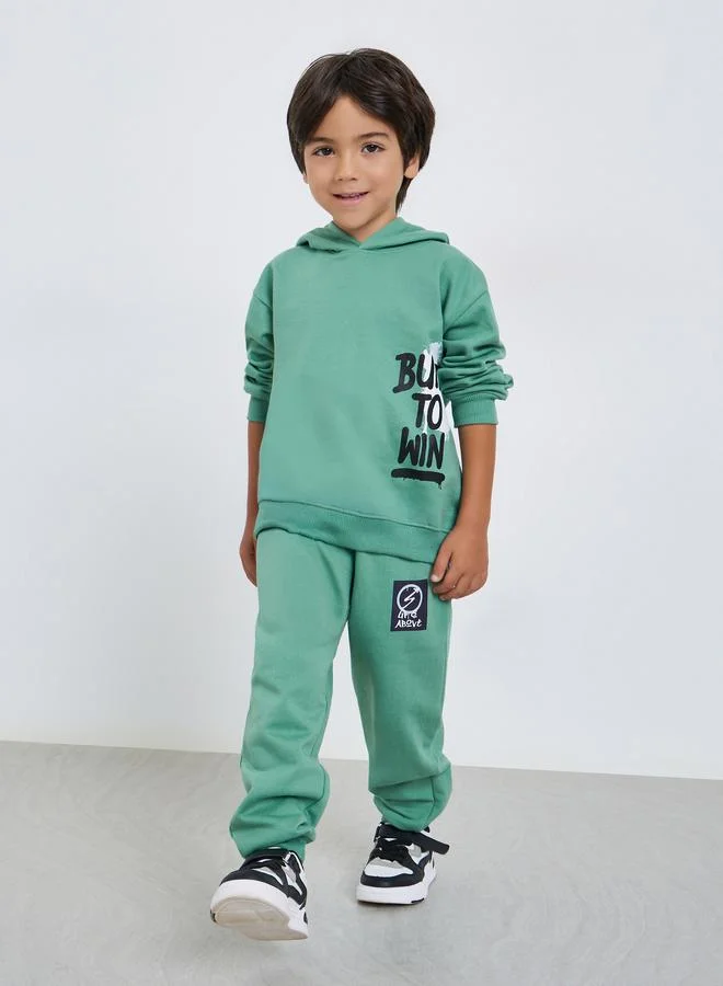 Styli Boys Green Graphic Print Cotton Hoodie
