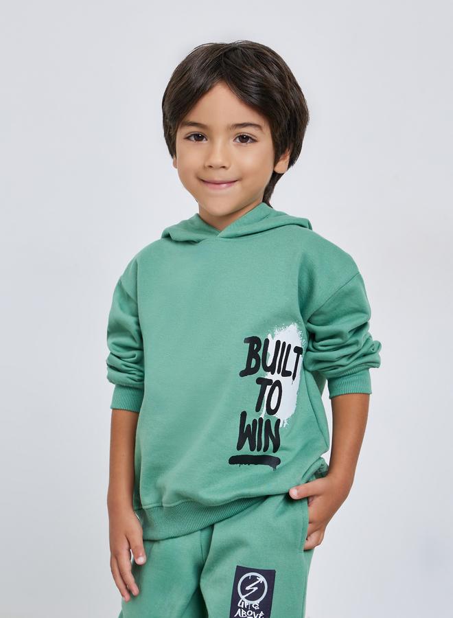 Styli Boys Green Graphic Print Cotton Hoodie - Image 1