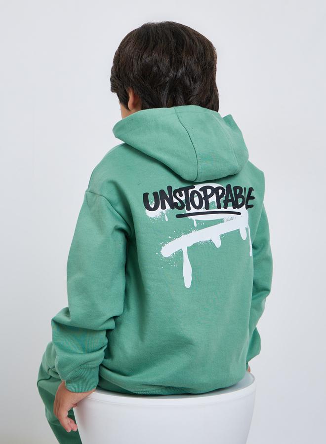 Styli Boys Green Graphic Print Cotton Hoodie - Image 3