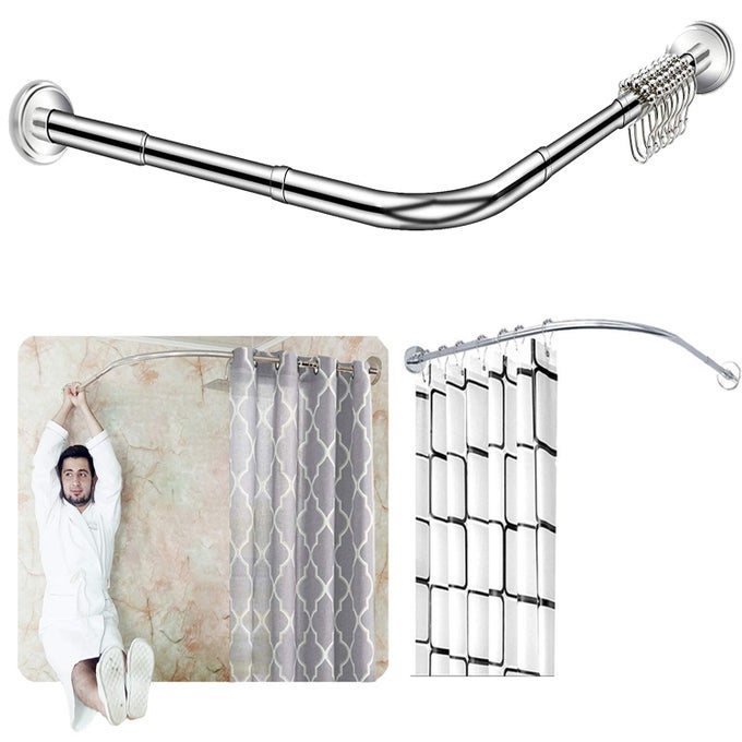 STRETCHABLE CORNER SHOWER CURTAIN ROD DRILL FREE INSTALL 304 STAINLESS L SHAPED 3243 X 3243FOR BATHROOM CLOTHING STOREFREE CURTAIN HOOK