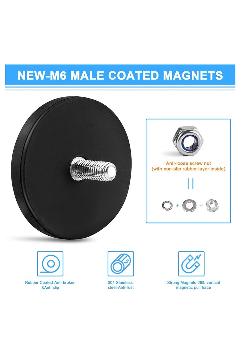 مغناطيس نيديميو مغطى بالمطاط، مغناطيسات سوداء ذات سطح مطلي، مغناطيسات مقاومة للماء، مغناطيس خيط M6 للإضاءة وأدوات الكاميرا، 6 قطع - Image 5