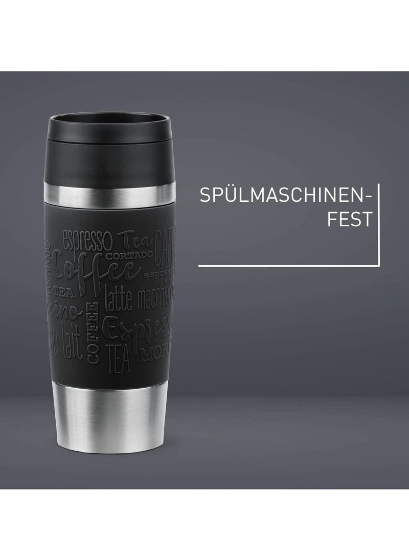 emsa - Emsa N20202 Travel Mug Classic Insulated Mug 0.36 Liters Comfort Screw Cap Stainless Steel 4 Hours Hot and 8 Hours Cold 100% Leak-Proof Dishwasher Safe 360° Drinking Opening Black - Image 1