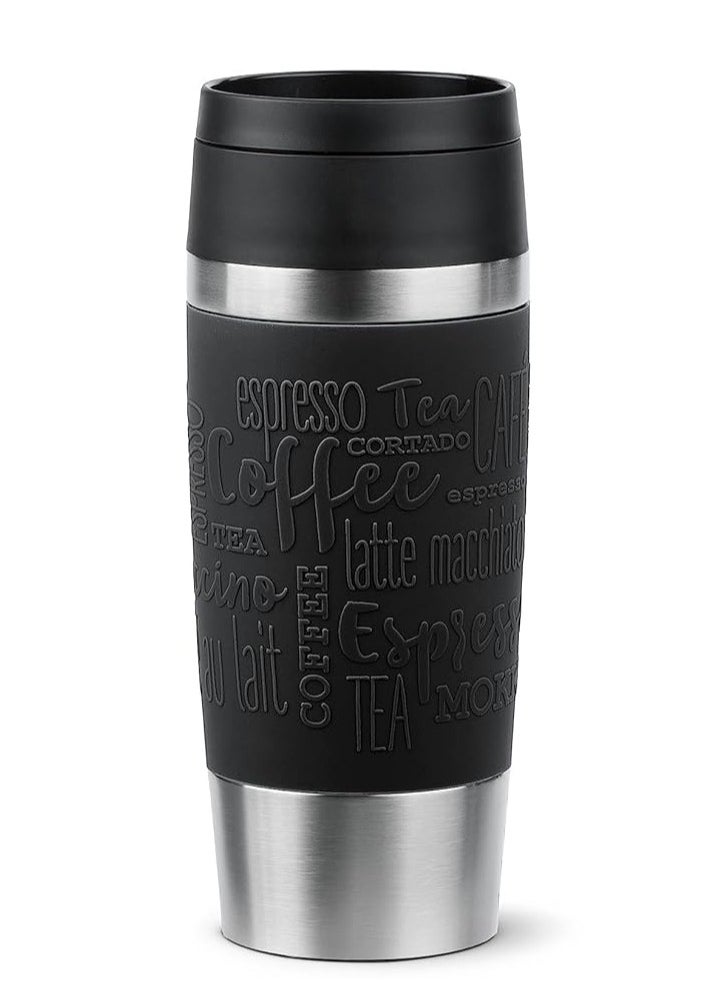 emsa - Emsa N20202 Travel Mug Classic Insulated Mug 0.36 Liters Comfort Screw Cap Stainless Steel 4 Hours Hot and 8 Hours Cold 100% Leak-Proof Dishwasher Safe 360° Drinking Opening Black - Image 1