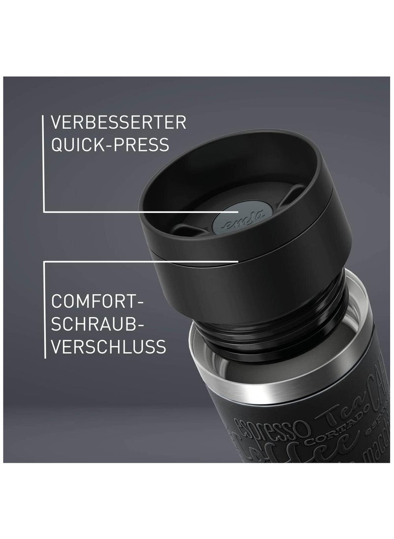 emsa - Emsa N20202 Travel Mug Classic Insulated Mug 0.36 Liters Comfort Screw Cap Stainless Steel 4 Hours Hot and 8 Hours Cold 100% Leak-Proof Dishwasher Safe 360° Drinking Opening Black - Image 1