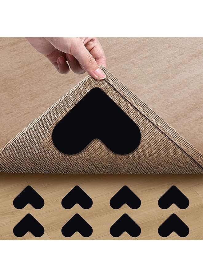 إيروريكس 8 قطع من مشابك السجاد تمنع تجعيد السجاد مع سجاد مزدوج الجوانب غير قابل للانزلاق وقابل للغسل وشريط سجاد قابل لإعادة الاستخدام ومقابض جانبية للزوايا للأرضيات الخشبية والبلاط على شكل قلب - Image 1
