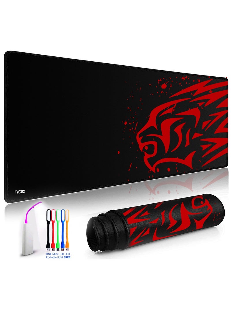 TYCTIX Extended Gaming Mouse Pad 700x300mm – Non-Slip Rubber Base, Smooth Cloth Surface, Red Leopard Design – Perfect for Desks, Keyboards, and Office Use  - Image 1