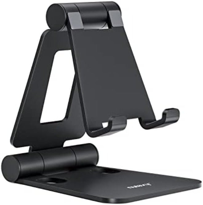Nulaxy Dual Folding Cell Phone Stand, Fully Adjustable Foldable Desktop Phone Holder Cradle Dock Compatible with iPhone 17 16 15 14 13 12 11 Pro Max Xs Xr X 8, Nintendo Switch, All Phones - Rose Gold - Image 1