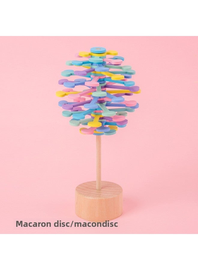 Children's Educational Wooden Toy Rotating Lollipop Fisher Series Strange Office Model Decompression Rod-Color:Macaroon Disc - Image 1
