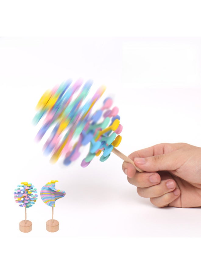 Children's Educational Wooden Toy Rotating Lollipop Fisher Series Strange Office Model Decompression Rod-Color:Macaroon Disc - Image 5