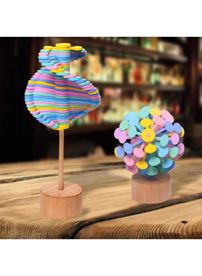 Children's Educational Wooden Toy Rotating Lollipop Fisher Series Strange Office Model Decompression Rod-Color:Macaroon Disc - Image 3