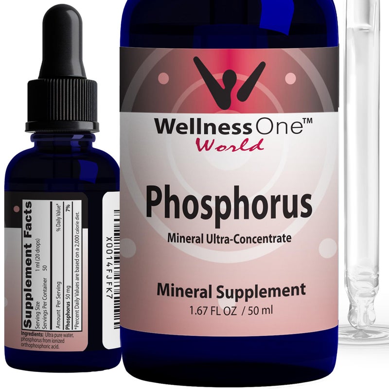 WellnessOne Ionic Phosphorus Supplements Phosphorus Liquid from Ortho Phosphoric Acid for Teeth Bone Health Energy Support NonGMO Vegan Gluten Free 167 fl oz