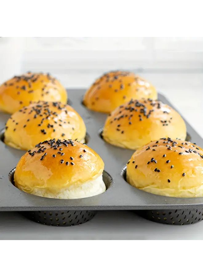 1pc Non Stick Egg Yolk Bread Baking Mold 9 Cavity Pan Easy Release Oven Safe Up To 350c For Cakes Burgers Meat Patties Pastries Home And Professional Kitchen Bakeware Durable Metal Easy Clean - Image 1