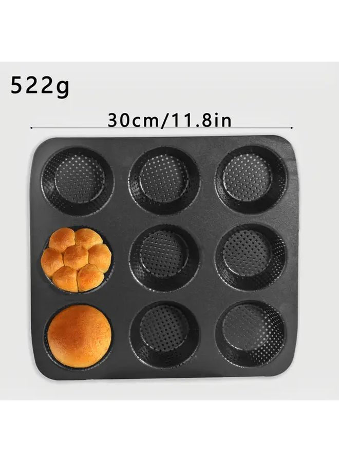 1pc Non Stick Egg Yolk Bread Baking Mold 9 Cavity Pan Easy Release Oven Safe Up To 350c For Cakes Burgers Meat Patties Pastries Home And Professional Kitchen Bakeware Durable Metal Easy Clean - Image 2