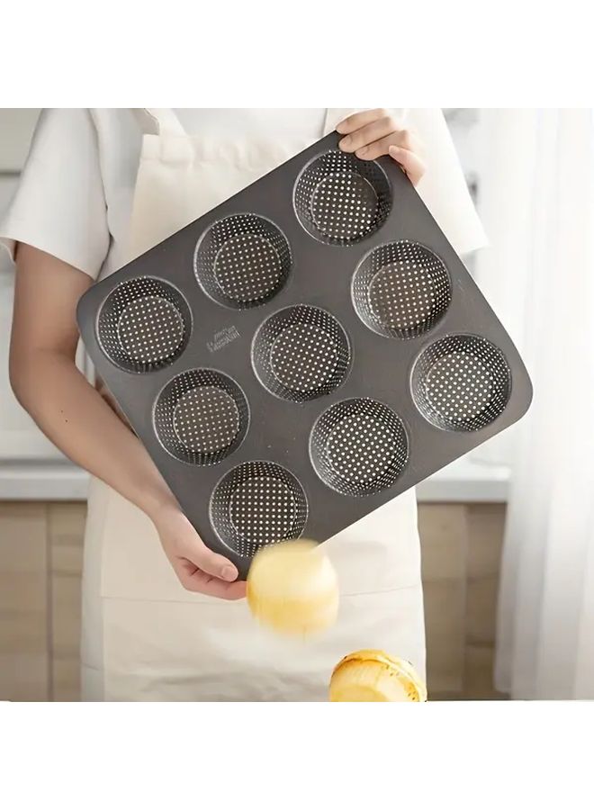 1pc Non Stick Egg Yolk Bread Baking Mold 9 Cavity Pan Easy Release Oven Safe Up To 350c For Cakes Burgers Meat Patties Pastries Home And Professional Kitchen Bakeware Durable Metal Easy Clean - Image 3