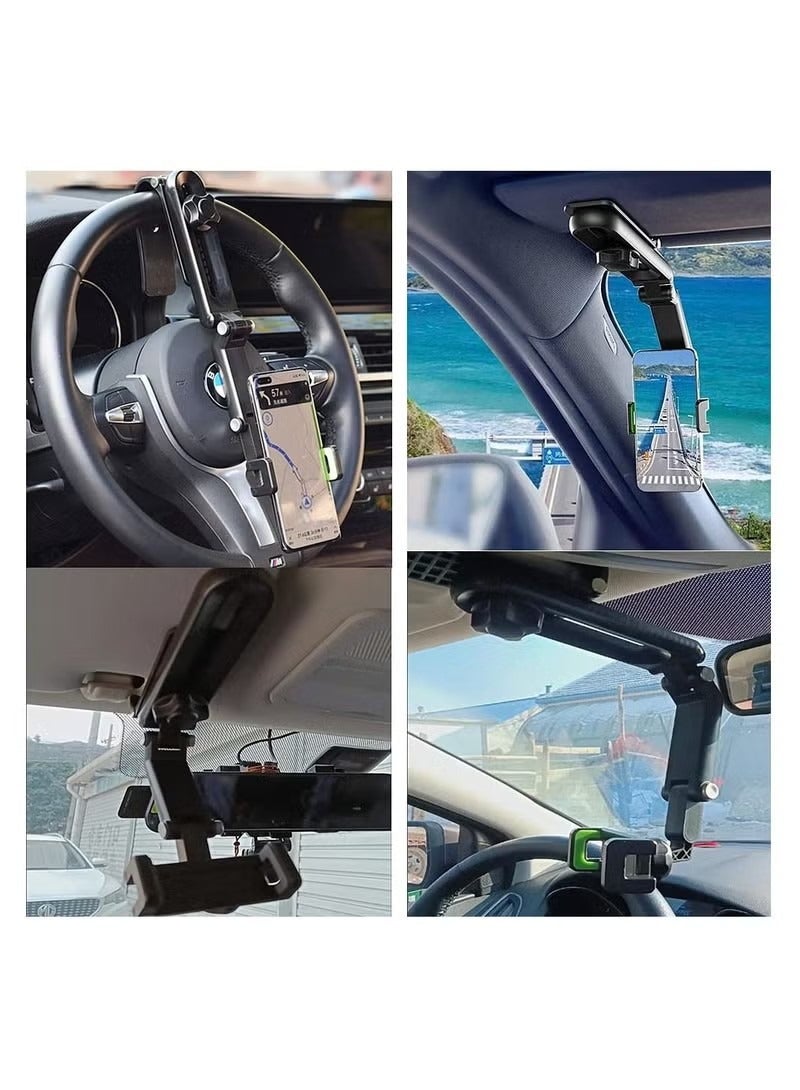 حامل هاتف سيارة قابل للتدوير 1080 درجة للتركيب على حاجب الشمس تصميم قابل للطي وقابل للتعديل يناسب جميع الهواتف المحمولة حامل ربيعي عملي وآمن للاستخدام داخل السيارة - Image 2