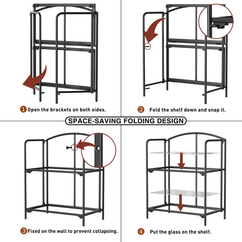 Crofy No Assembly Folding Bookshelf for Living Room, 2 Tier Black Collapsible Book Shelf for Home Office, Portable Bookcase Storage Organizer - Image 4