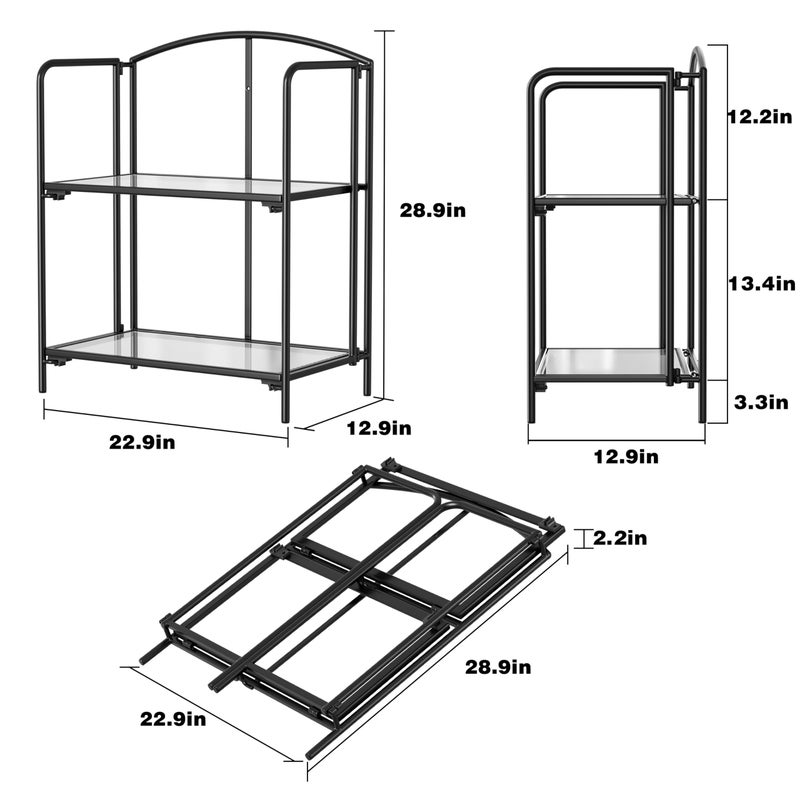 Crofy No Assembly Folding Bookshelf for Living Room, 2 Tier Black Collapsible Book Shelf for Home Office, Portable Bookcase Storage Organizer - Image 3