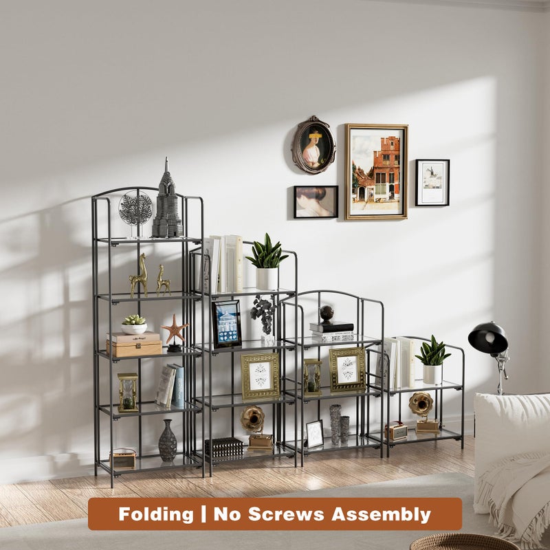 Crofy No Assembly Folding Bookshelf for Living Room, 2 Tier Black Collapsible Book Shelf for Home Office, Portable Bookcase Storage Organizer - Image 5